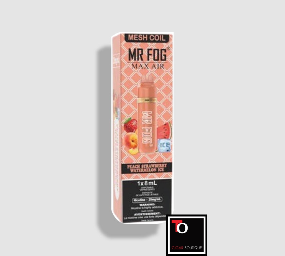 Peach Strawberry Watermelon Ice.  Mr Fog Calgary. Calgary VAPE, Disposable Vape Max Air by Mr. Fog available in our Calgary Shops